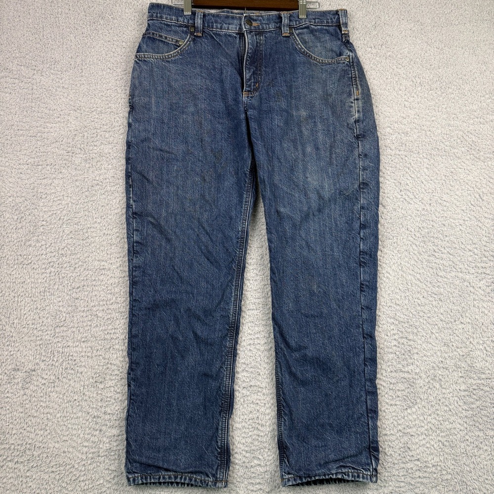 Carhartt Relaxed Fit Jeans Mens 34x30 Blue Flannel Lined Denim Workwear Pants